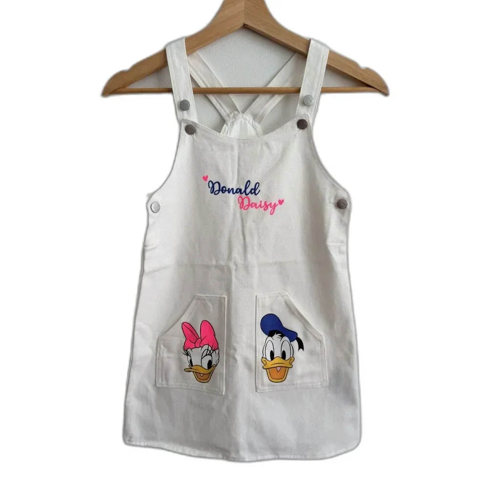 LC Waikiki Disney Donald Daisy Duck Girls Overall Dress 5-6Y White Cotton